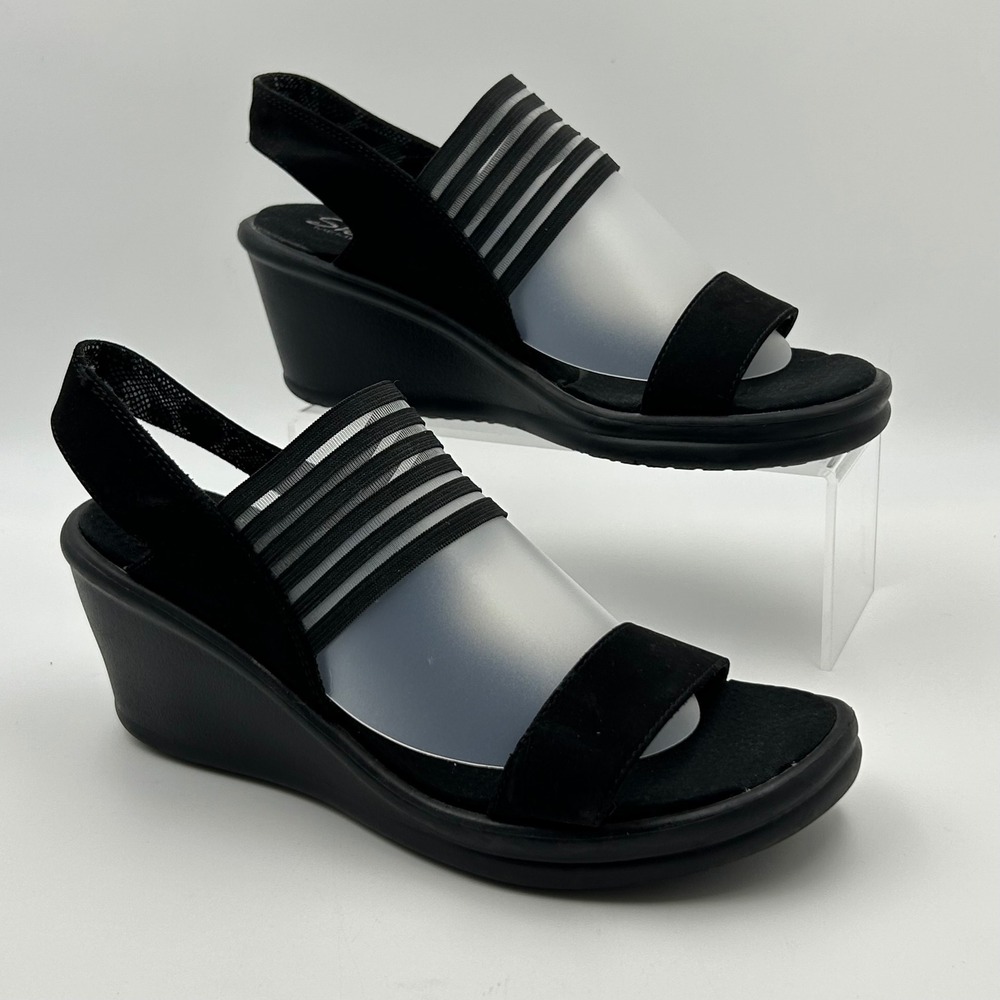 Skechers Wedge Sandals Womens 9 Black Rumblers Sci-Fi Strappy‎ Comfort Gorpcore